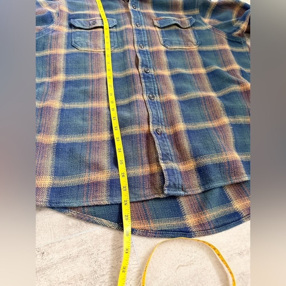 Men's Blue Yellow Plaid Flannel Long Sleeve Button Up Shirt Casual Outdoor - Picture 13 of 16